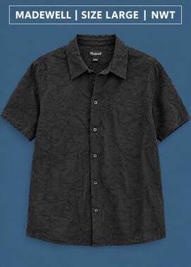 Madewell Black Floral Embroidered Camp Collar Shirt Large NWT